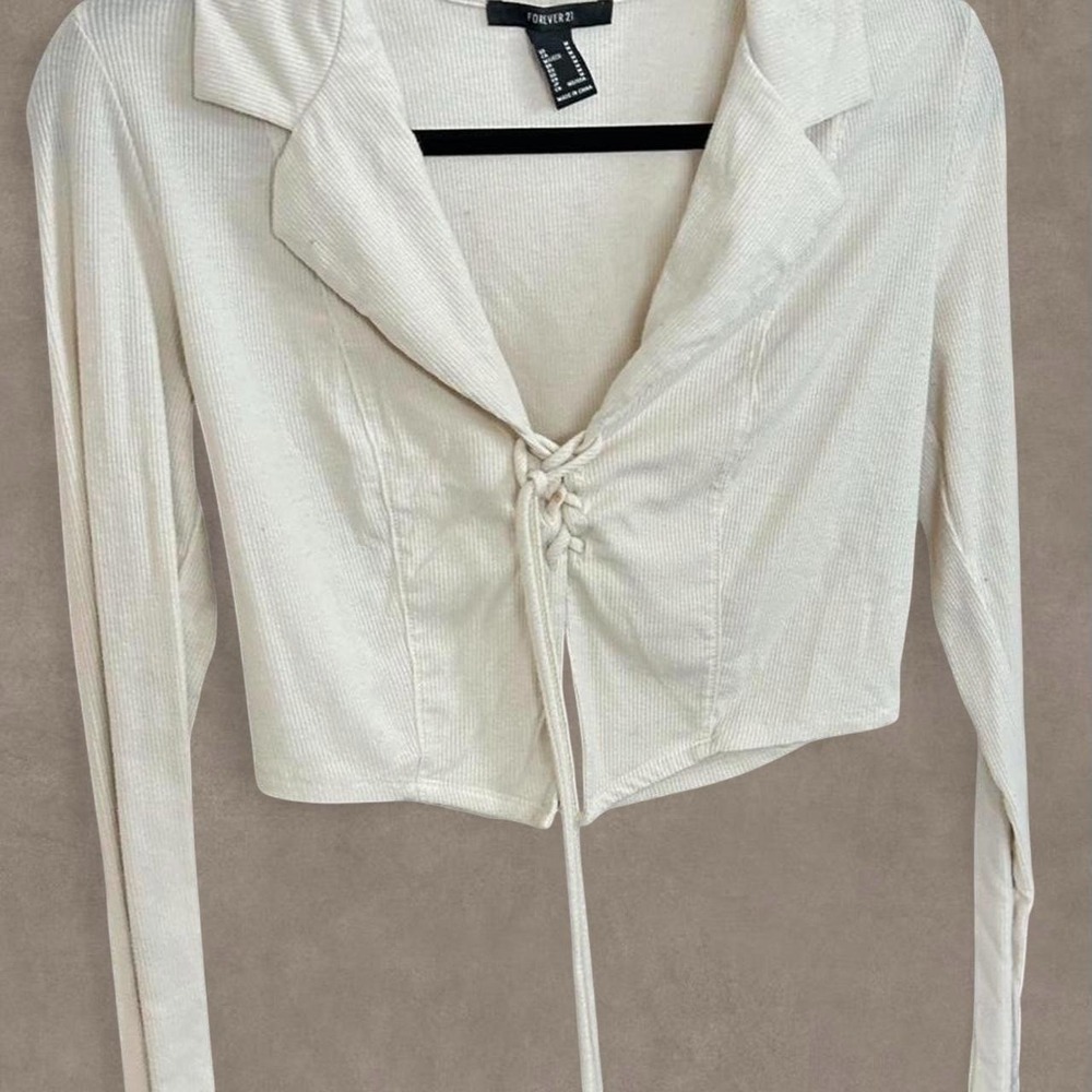 Forever 21 Lace Up Ribbed Crop Top Womens Medium Cream Good Y2K Style